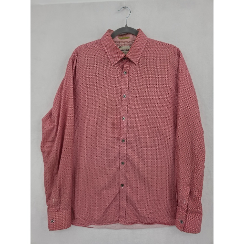 Ted Baker Archive Mens 16.5 Red Geometric Paisley Trim Cotton Button Down Shirt